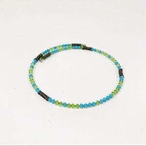 Blue & Green Beaded Wire Choker Necklace